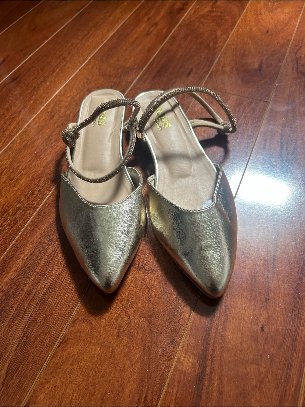 Metallic Gold Pointed Toe Slingback Flats